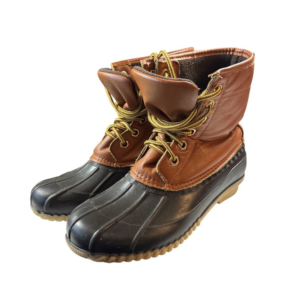 Canyon Creek Duck Boots Size 8‎ Women's Brown & Black Rubber & Leather Lace-Up